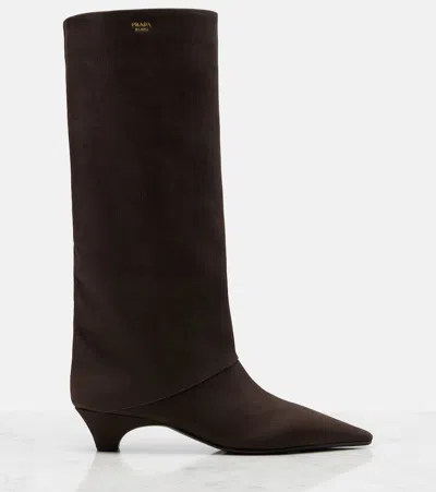 Prada Leather Knee-high Boots In Brown