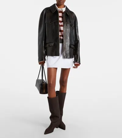 Prada Leather Knee-high Boots In Brown