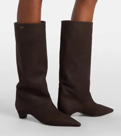 Prada Leather Knee-high Boots In Brown