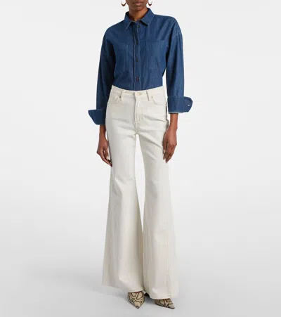 7 For All Mankind Dojo Tailorless White Shell Flare Leg Jean In White