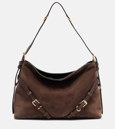 Givenchy Womens Ebony Brown Silver Voyou Medium Suede Shoulder Bag