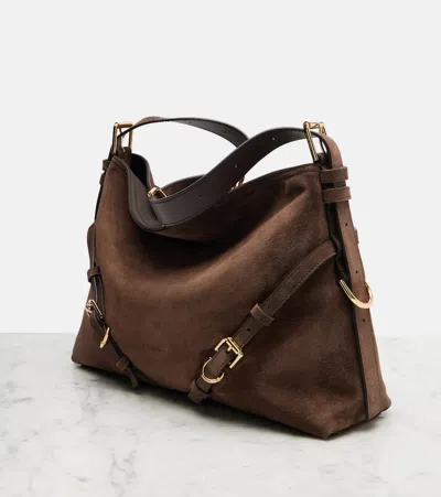 Givenchy Womens Ebony Brown Silver Voyou Medium Suede Shoulder Bag
