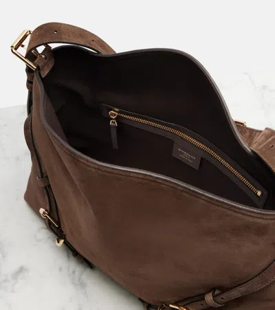 Givenchy Womens Ebony Brown Silver Voyou Medium Suede Shoulder Bag