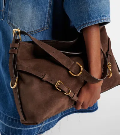 Givenchy Womens Ebony Brown Silver Voyou Medium Suede Shoulder Bag