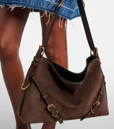 Givenchy Womens Ebony Brown Silver Voyou Medium Suede Shoulder Bag
