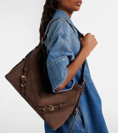 Givenchy Womens Ebony Brown Silver Voyou Medium Suede Shoulder Bag