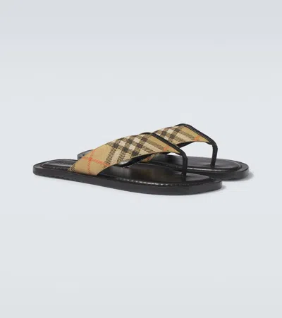 Burberry Men Embroidered Fabric Pavilion Thong Slippers In Brown