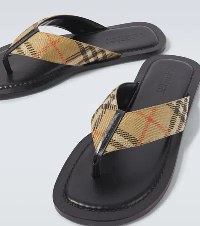 Burberry Men Embroidered Fabric Pavilion Thong Slippers In Brown