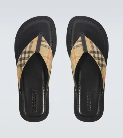 Burberry Men Embroidered Fabric Pavilion Thong Slippers In Brown