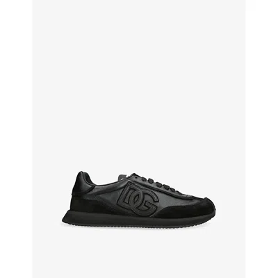 Dolce & Gabbana Round Toe Leather Sneakers With Suede Accents In Black