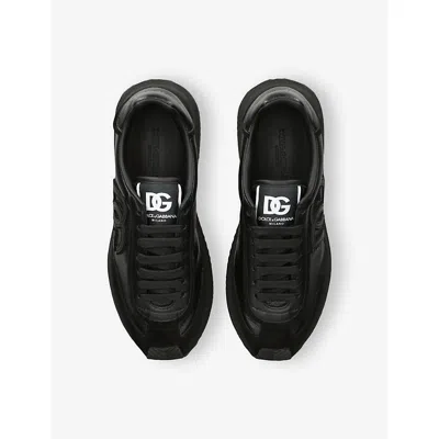 Dolce & Gabbana Round Toe Leather Sneakers With Suede Accents In Black
