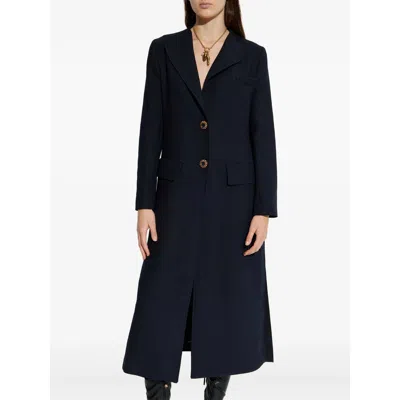 Etro Embroidered-button Coat In Blue