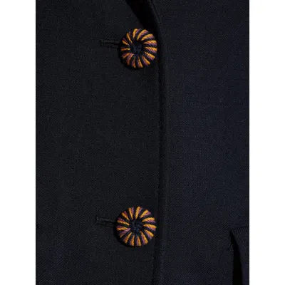 Etro Embroidered-button Coat In Blue