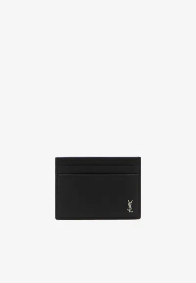 Saint Laurent Men Tiny Cassandre Cards Holder In Black
