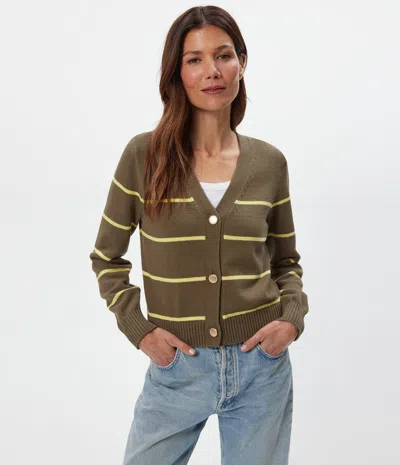 Michael Stars Tracey Striped Button Down Cardigan In Caper Buttercup Stripe In Green