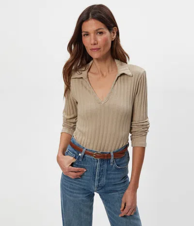 Michael Stars Liyah Long Sleeve Collared Top In Brown