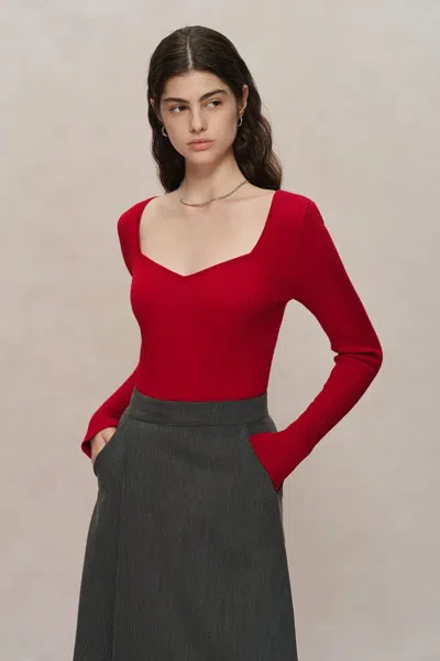Fabrique Basic Wool Knit Fitted Sweater In Red