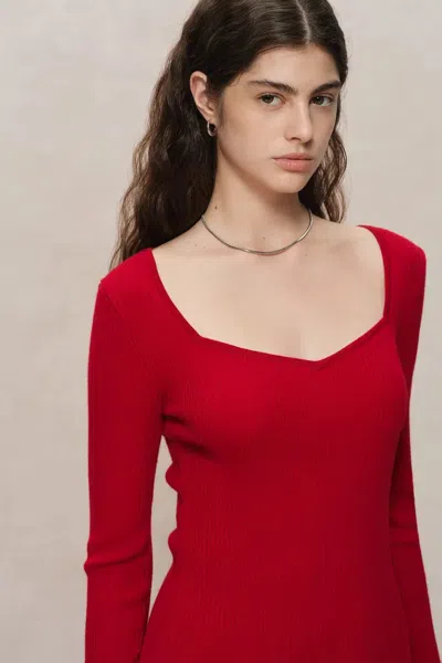Fabrique Basic Wool Knit Fitted Sweater In Red