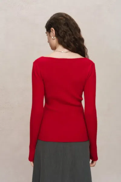 Fabrique Basic Wool Knit Fitted Sweater In Red
