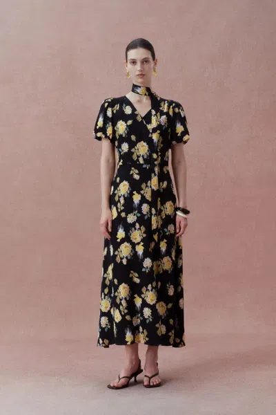 Fabrique Cecilie Short Sleeve Flora Dress In Black
