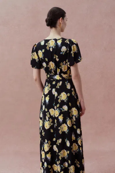 Fabrique Cecilie Short Sleeve Flora Dress In Black