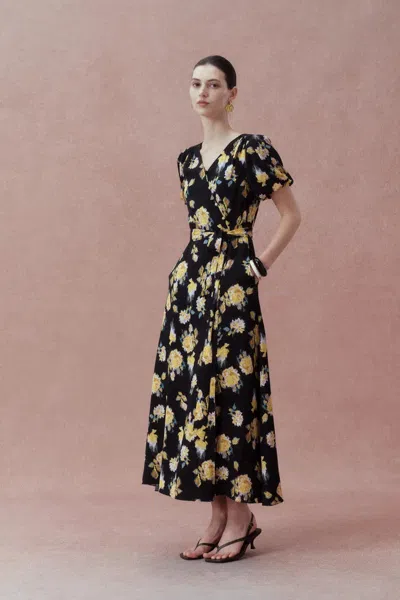 Fabrique Cecilie Short Sleeve Flora Dress In Black