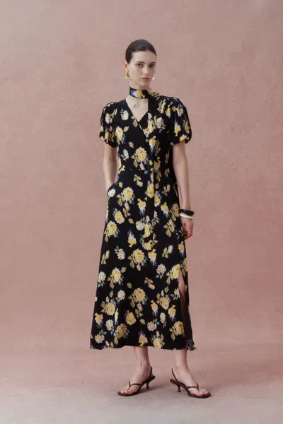 Fabrique Cecilie Short Sleeve Flora Dress In Black