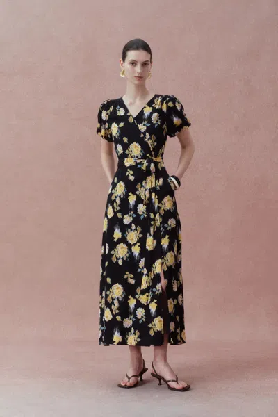 Fabrique Cecilie Short Sleeve Flora Dress In Black