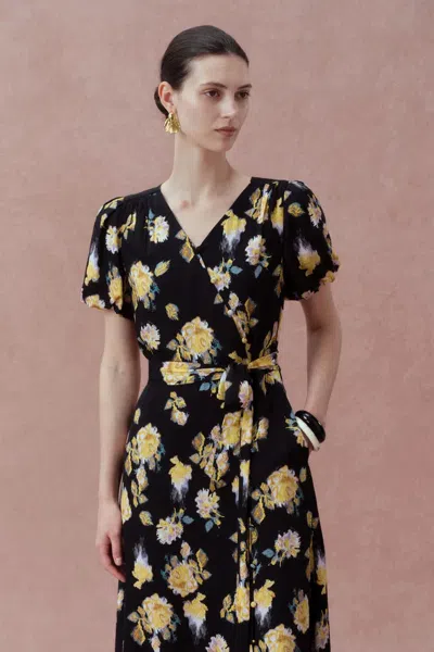 Fabrique Cecilie Short Sleeve Flora Dress In Black
