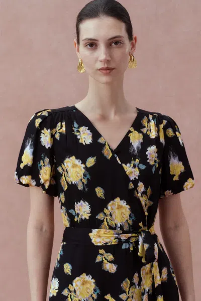 Fabrique Cecilie Short Sleeve Flora Dress In Black