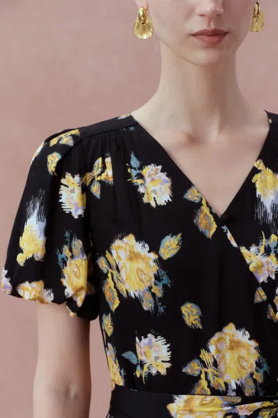 Fabrique Cecilie Short Sleeve Flora Dress In Black