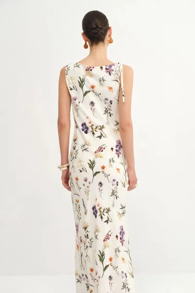 Fabrique Alice Asymmetrical Draped Flora Dress In Matte Silk Crepe In Multi