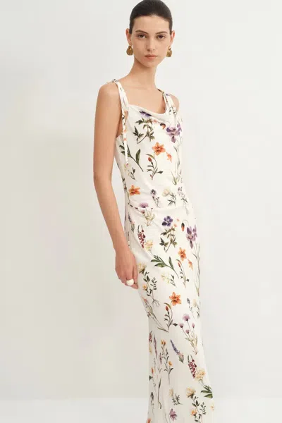 Fabrique Alice Asymmetrical Draped Flora Dress In Matte Silk Crepe In Multi