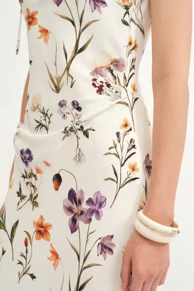 Fabrique Alice Asymmetrical Draped Flora Dress In Matte Silk Crepe In Multi