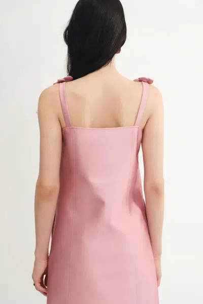 Fabrique Katia 3d Handcrafted Flower Strap Dress In Silk-wool Satin In Pink