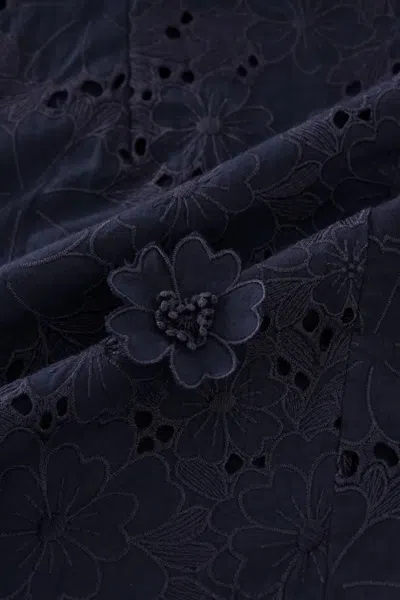 Fabrique Elise 3d Flora Applique Dress In Eyelet Embroidered Cotton In Blue