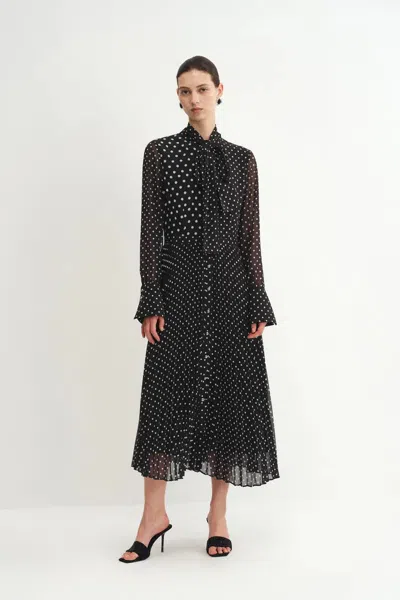 Fabrique Ellie Polka Dot Dress In Chiffon In Black
