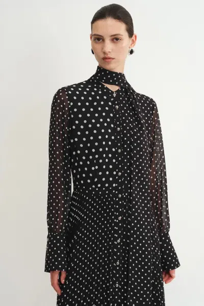 Fabrique Ellie Polka Dot Dress In Chiffon In Black