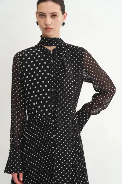 Fabrique Ellie Polka Dot Dress In Chiffon In Black