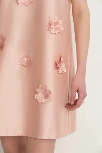 Fabrique Luminere Beaded Floral Applique Sleeveless Short Dress In Silk-wool Satin In Pink