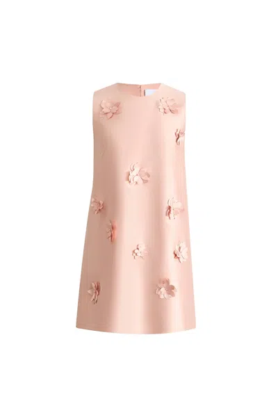 Fabrique Luminere Beaded Floral Applique Sleeveless Short Dress In Silk-wool Satin In Pink