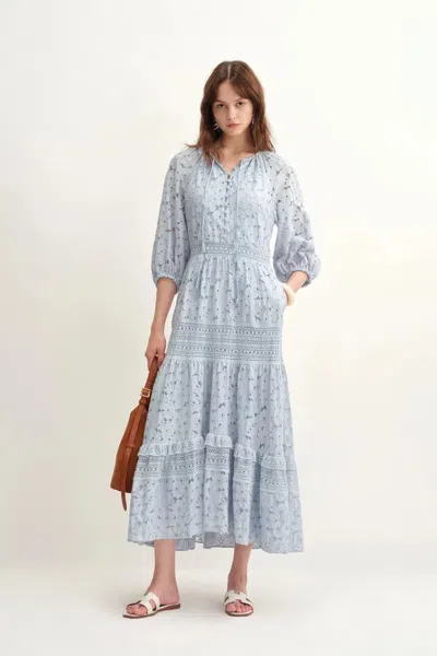 Fabrique Nora Laced Open Knit Midi Dress In Blue