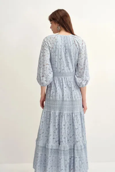 Fabrique Nora Laced Open Knit Midi Dress In Blue