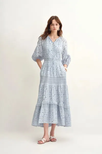 Fabrique Nora Laced Open Knit Midi Dress In Blue