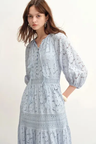 Fabrique Nora Laced Open Knit Midi Dress In Blue