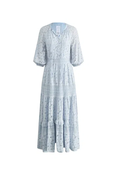 Fabrique Nora Laced Open Knit Midi Dress In Blue