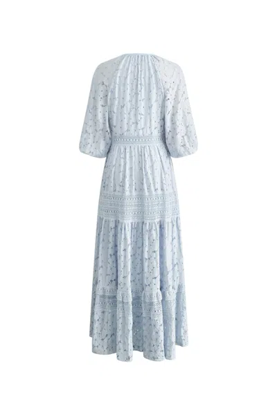 Fabrique Nora Laced Open Knit Midi Dress In Blue