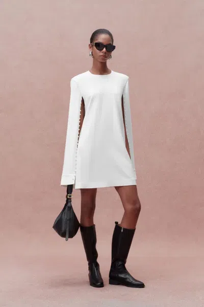 Fabrique Audrey Pearl Short Cape Dress In Triacetate Blend In White
