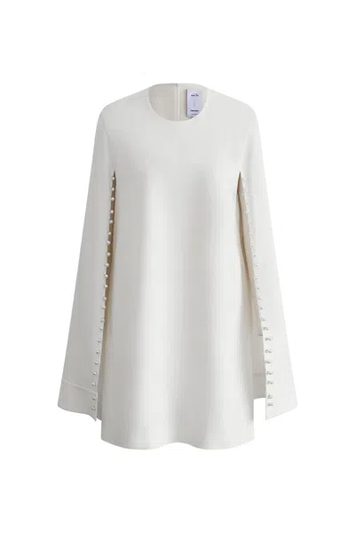 Fabrique Audrey Pearl Short Cape Dress In Triacetate Blend In White