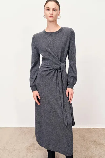 Fabrique Nora Asymmetric Knotted Maxi Dress In Merino Wool Knit In Gray